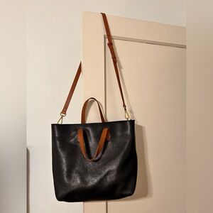 Madewell Dual Toned Medium Zip Top Leather Transport Tote